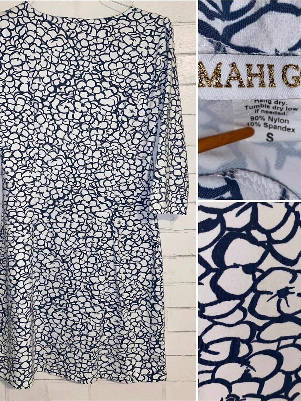 $168 Mahi Gold MAHI Dress in Navy / White Ruth’s Hydrangeas Floral Small EUC